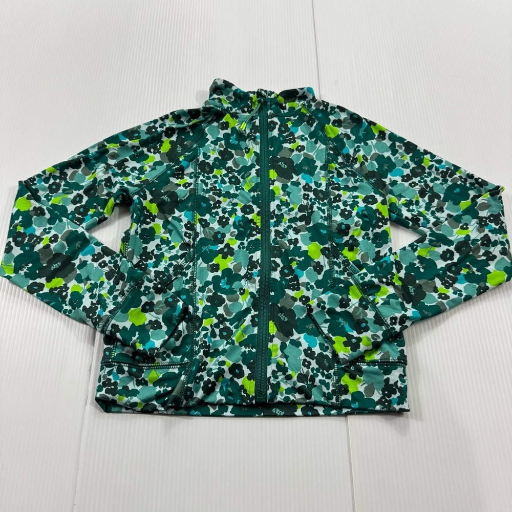 G26. Lands' End Kids Zip Up Sweatshirt - Green Floral (M)